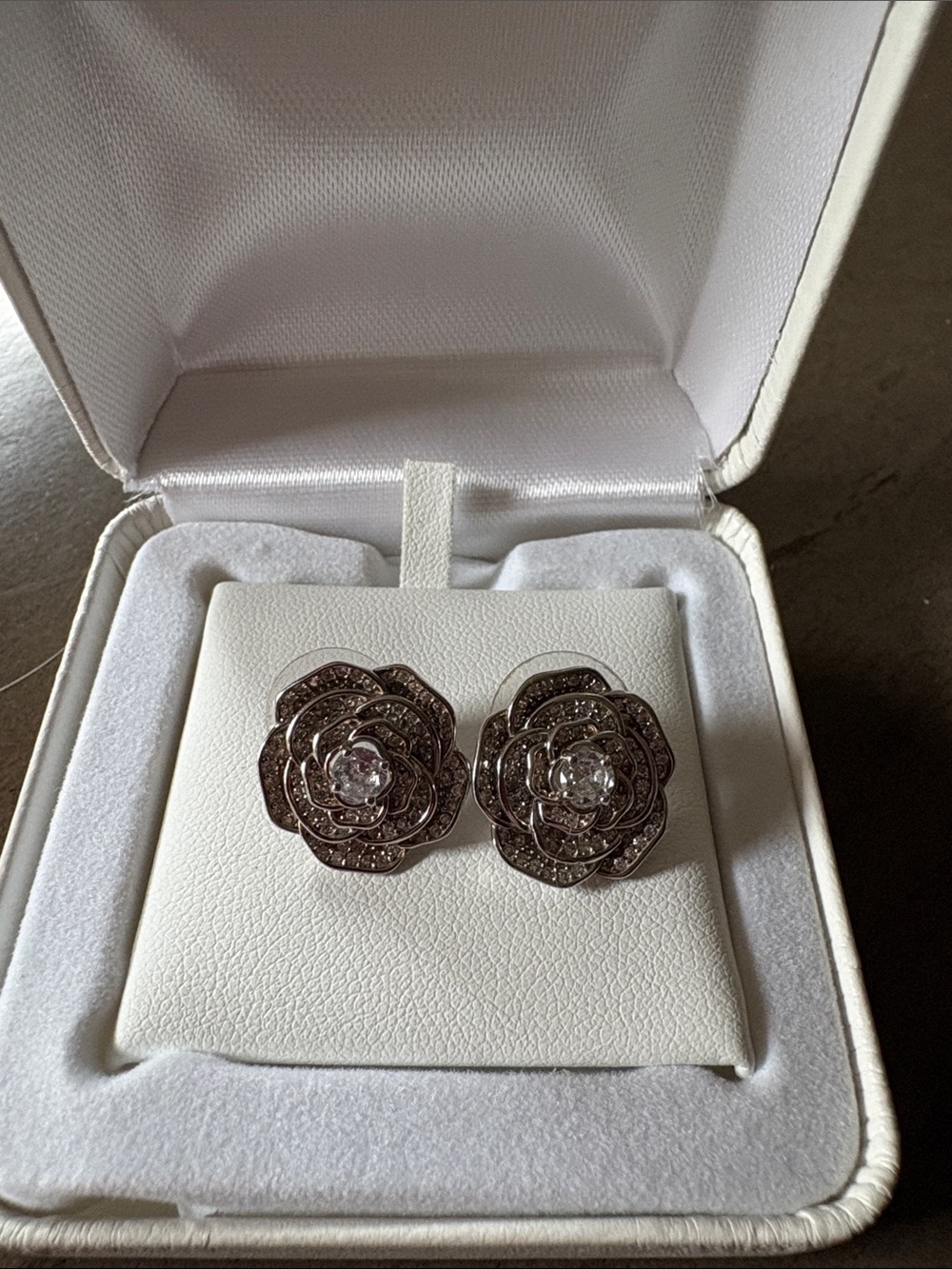 Elegant Rose Crystal Stud Earrings - Silver-Tone